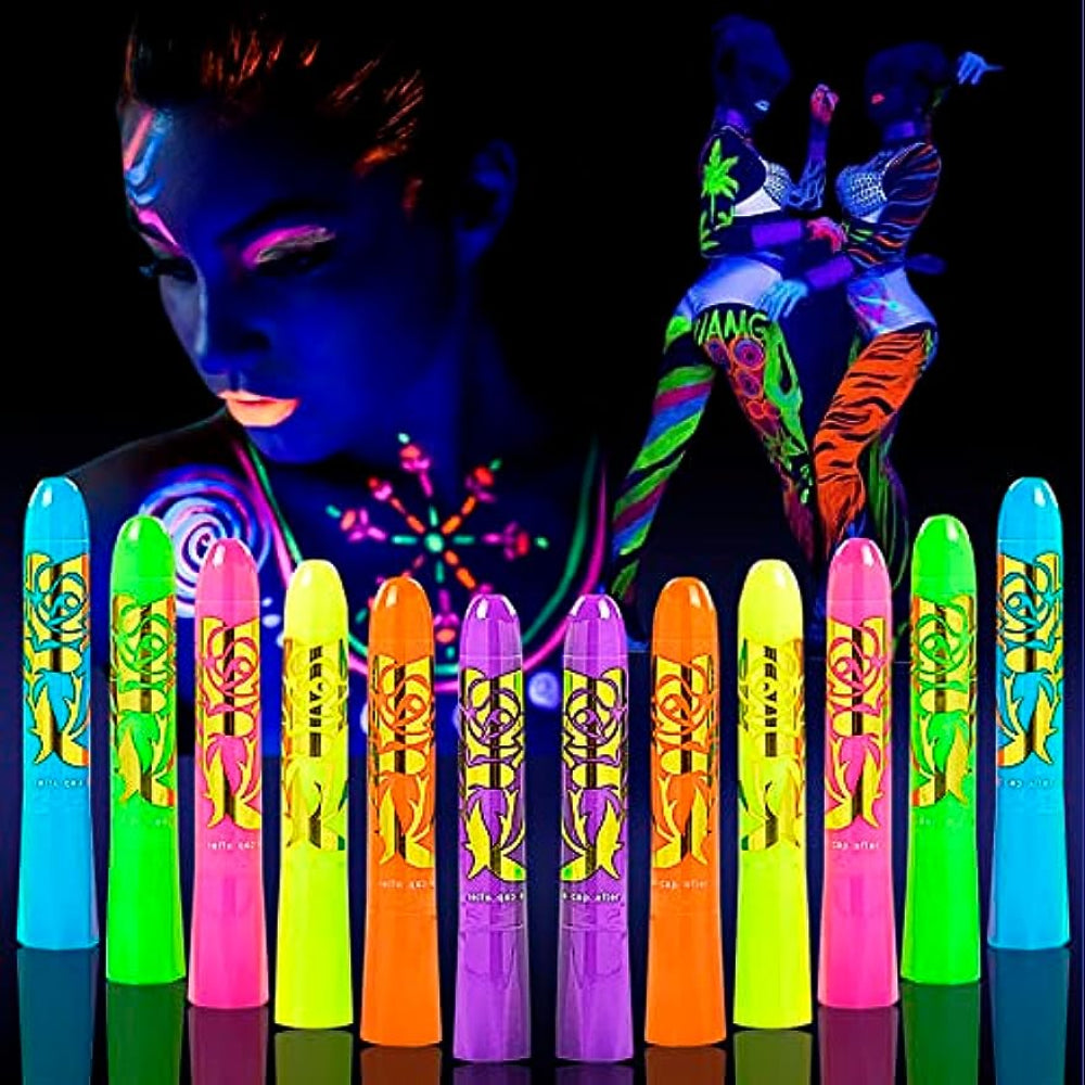 12 Pcs Glow In The Dark Face Body Paint UV Light Glow Makeup Kit