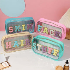 4Pcs Chenille Letter Cosmetic Bag Set Waterproof Makeup Pouch Travel Bag Zipper