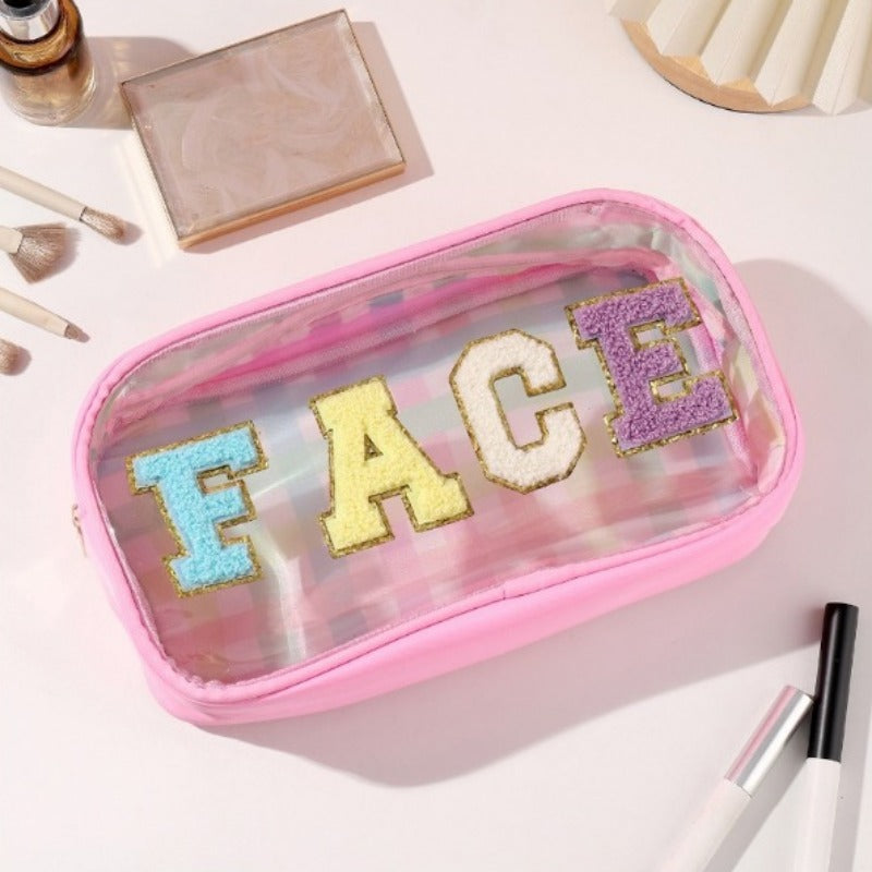 4Pcs Chenille Letter Cosmetic Bag Set Waterproof Makeup Pouch Travel Bag Zipper