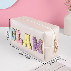 4pcs PU Makeup Bag Chenille Letter Patch Cosmetic Bag Travel Zipper Pouch