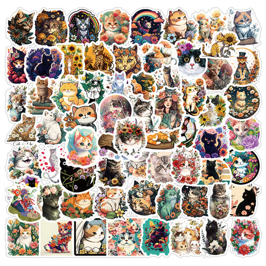 70pcs Cat Love Doodle Cartoon Stickers Waterproof Stickers Pack