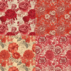 24pcs Red Flowers Theme Scrapbook Paper Pad, Single Sided