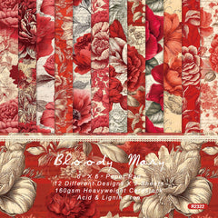 24pcs Red Flowers Theme Scrapbook Paper Pad, Single Sided