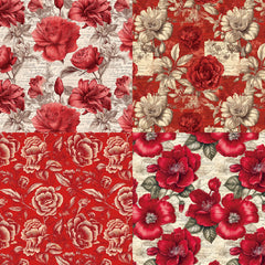 24pcs Red Flowers Theme Scrapbook Paper Pad, Single Sided