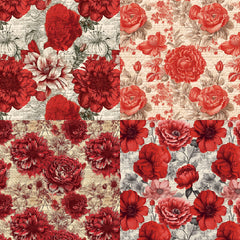 24pcs Red Flowers Theme Scrapbook Paper Pad, Single Sided