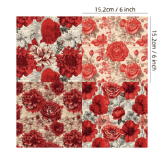 24pcs Red Flowers Theme Scrapbook Paper Pad, Single Sided
