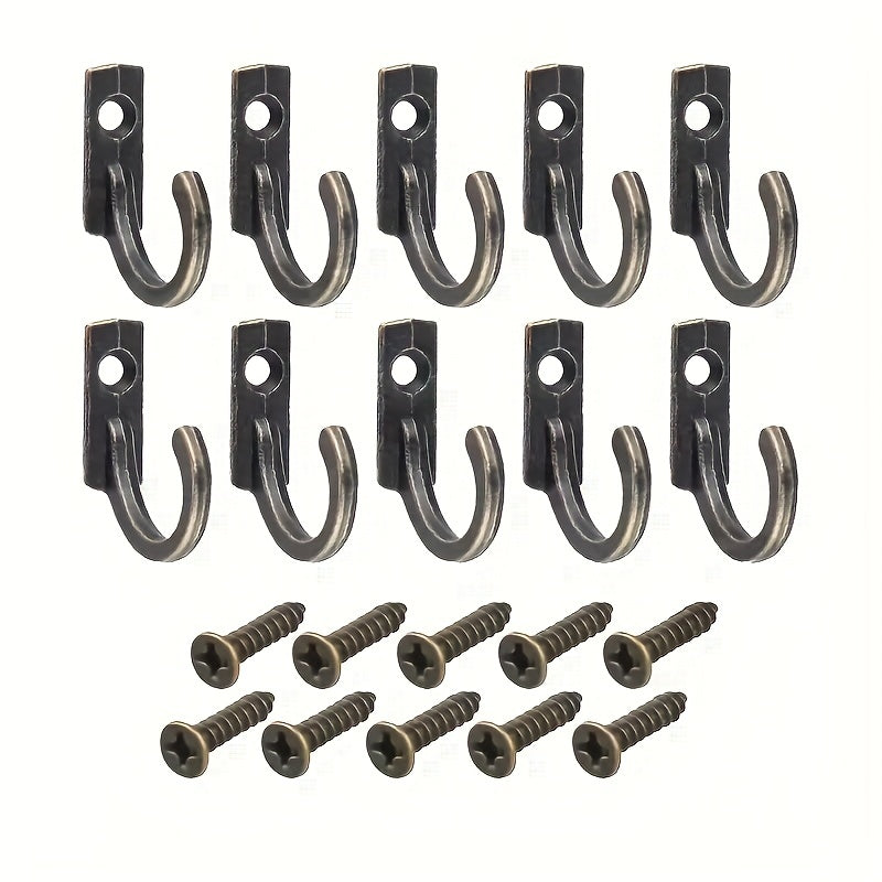 10pcs Small Coat Hooks Bronze Single Hooks With Screws