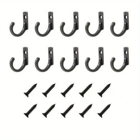 10pcs Small Coat Hooks Bronze Single Hooks With Screws