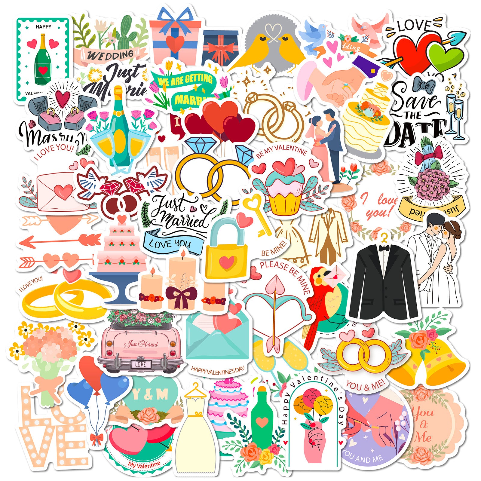50pcs Wedding Anniversary Love Stickers DIY Skateboard Guitar Water Cup Luggage