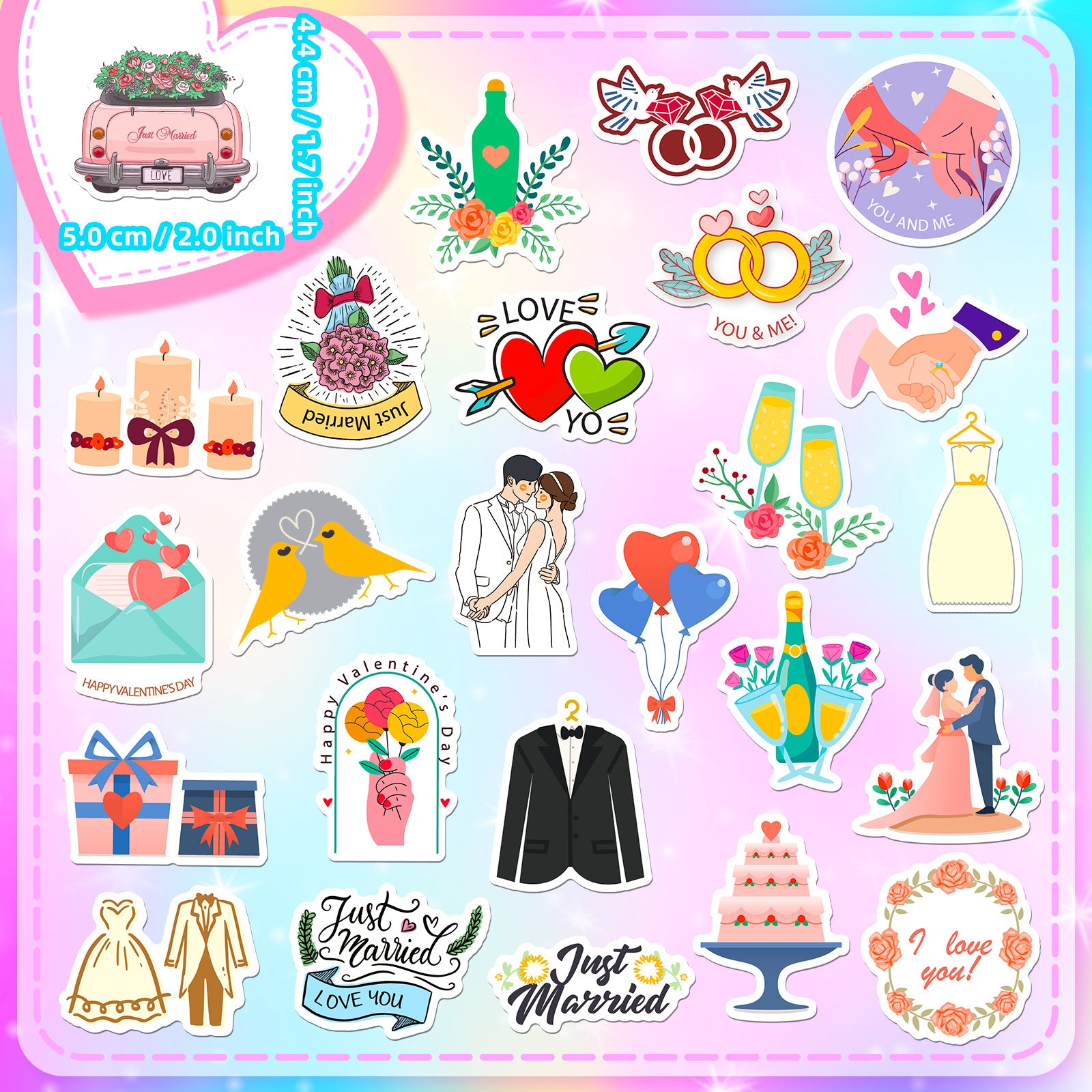 50pcs Wedding Anniversary Love Stickers DIY Skateboard Guitar Water Cup Luggage