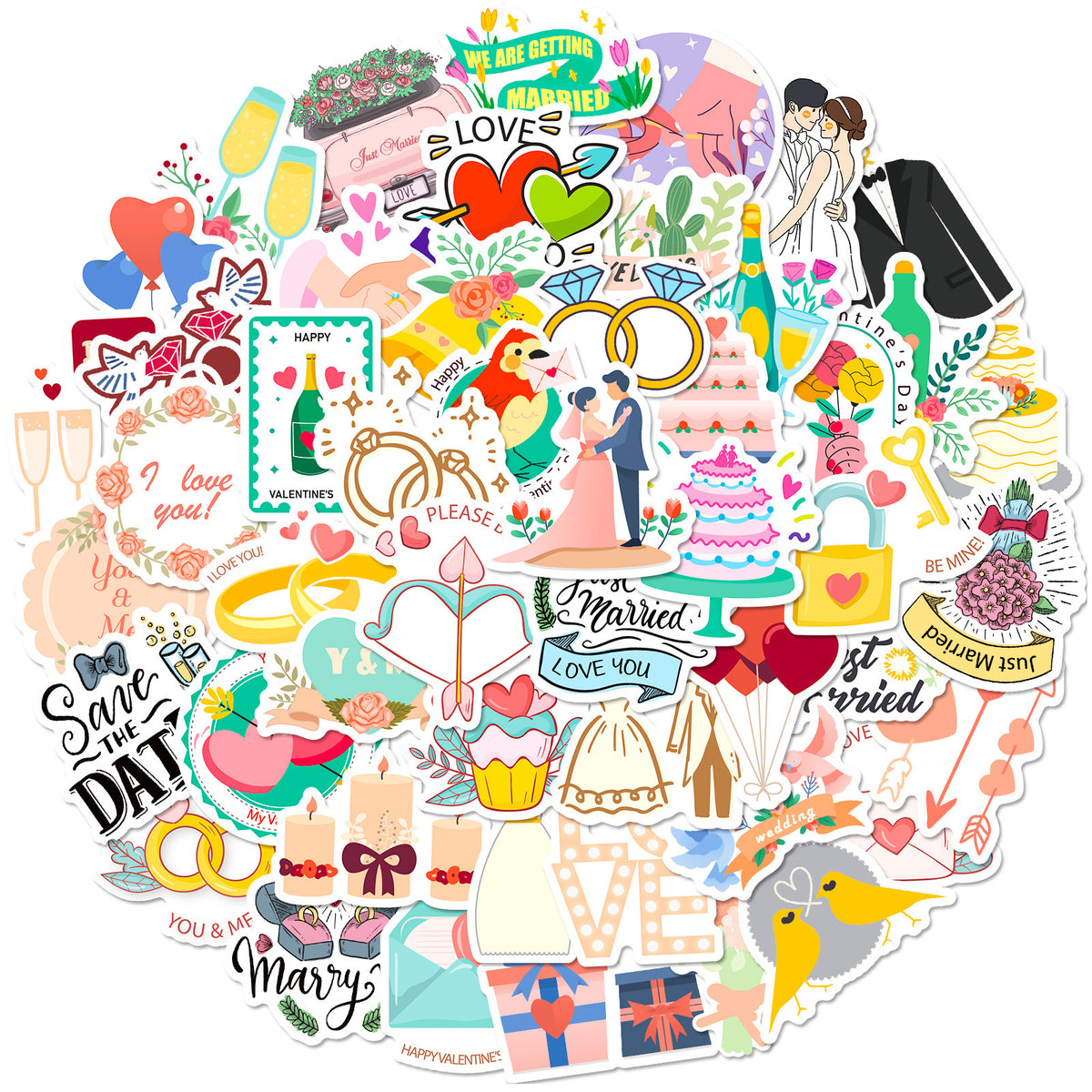 50pcs Wedding Anniversary Love Stickers DIY Skateboard Guitar Water Cup Luggage