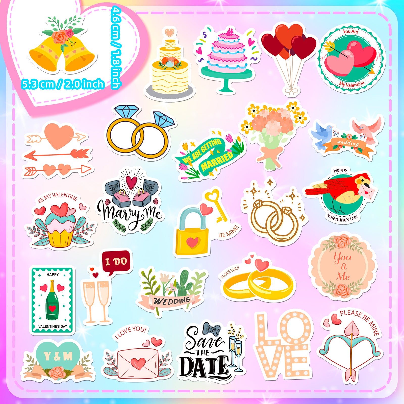 50pcs Wedding Anniversary Love Stickers DIY Skateboard Guitar Water Cup Luggage