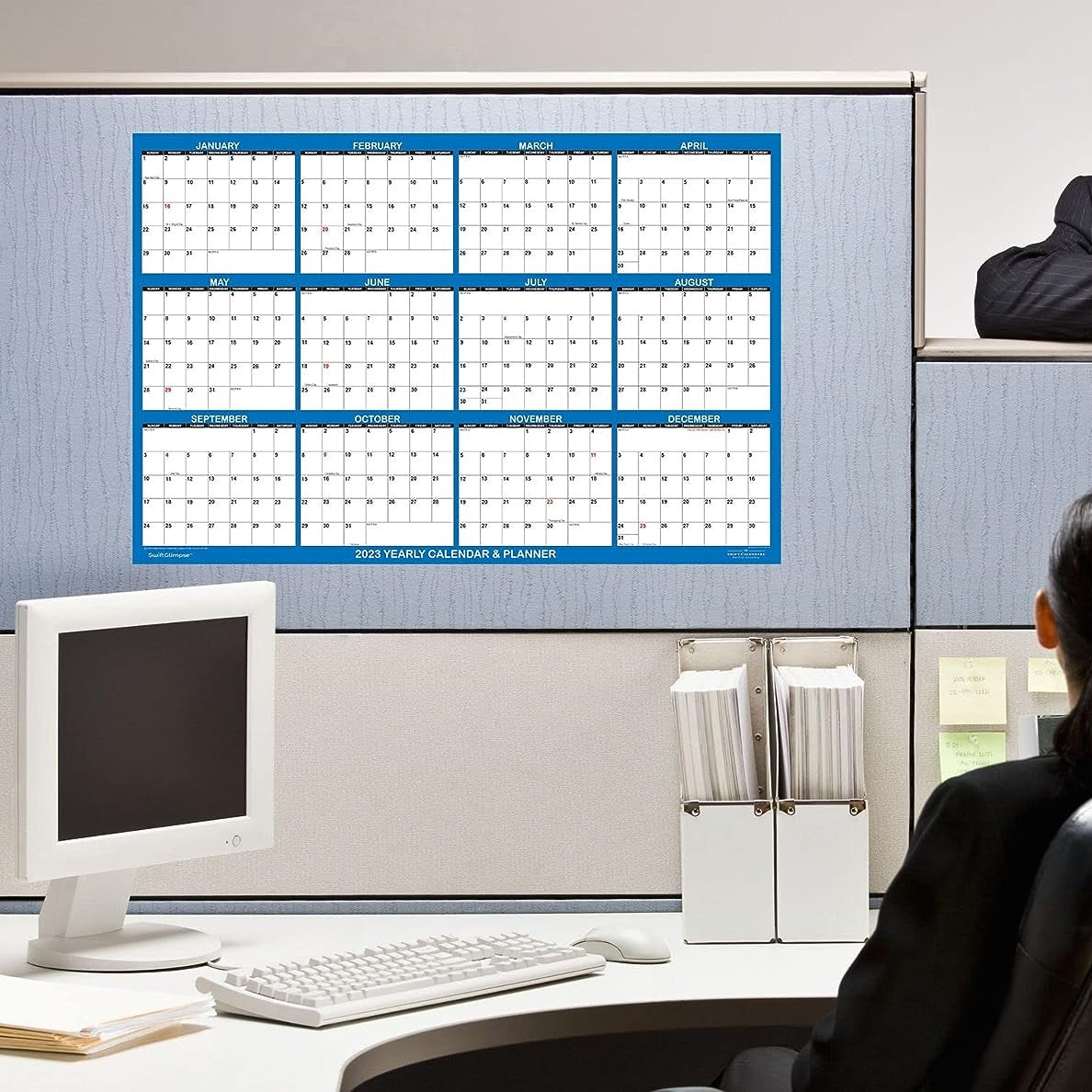 2pcs Dry Erase Wall Calendar 12 Month Annual Yearly Planner Reversible Navy