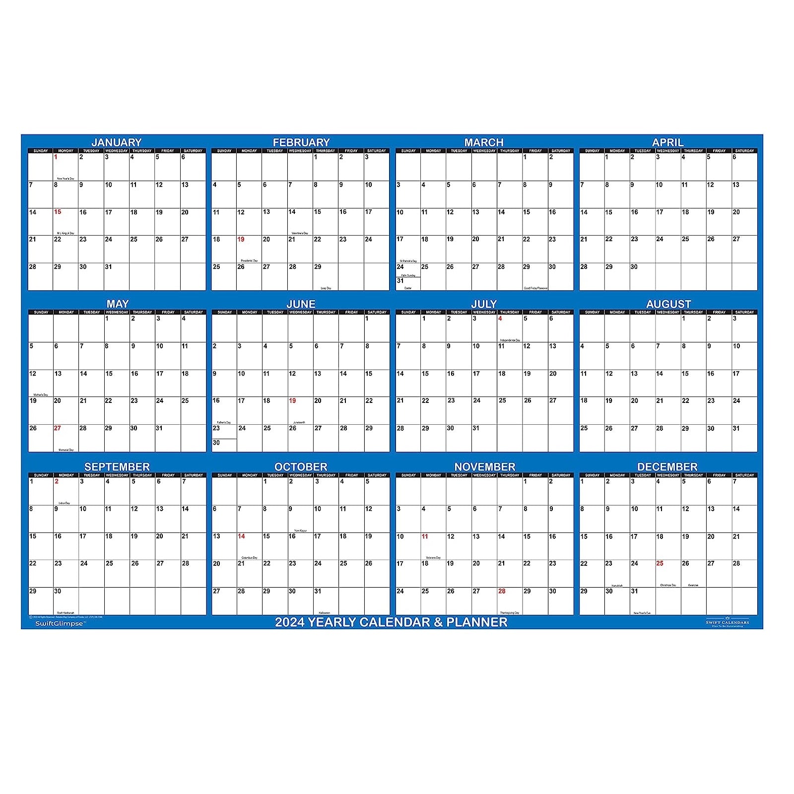 2pcs Dry Erase Wall Calendar 12 Month Annual Yearly Planner Reversible Navy