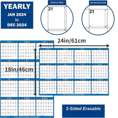 2pcs Dry Erase Wall Calendar 12 Month Annual Yearly Planner Reversible Navy