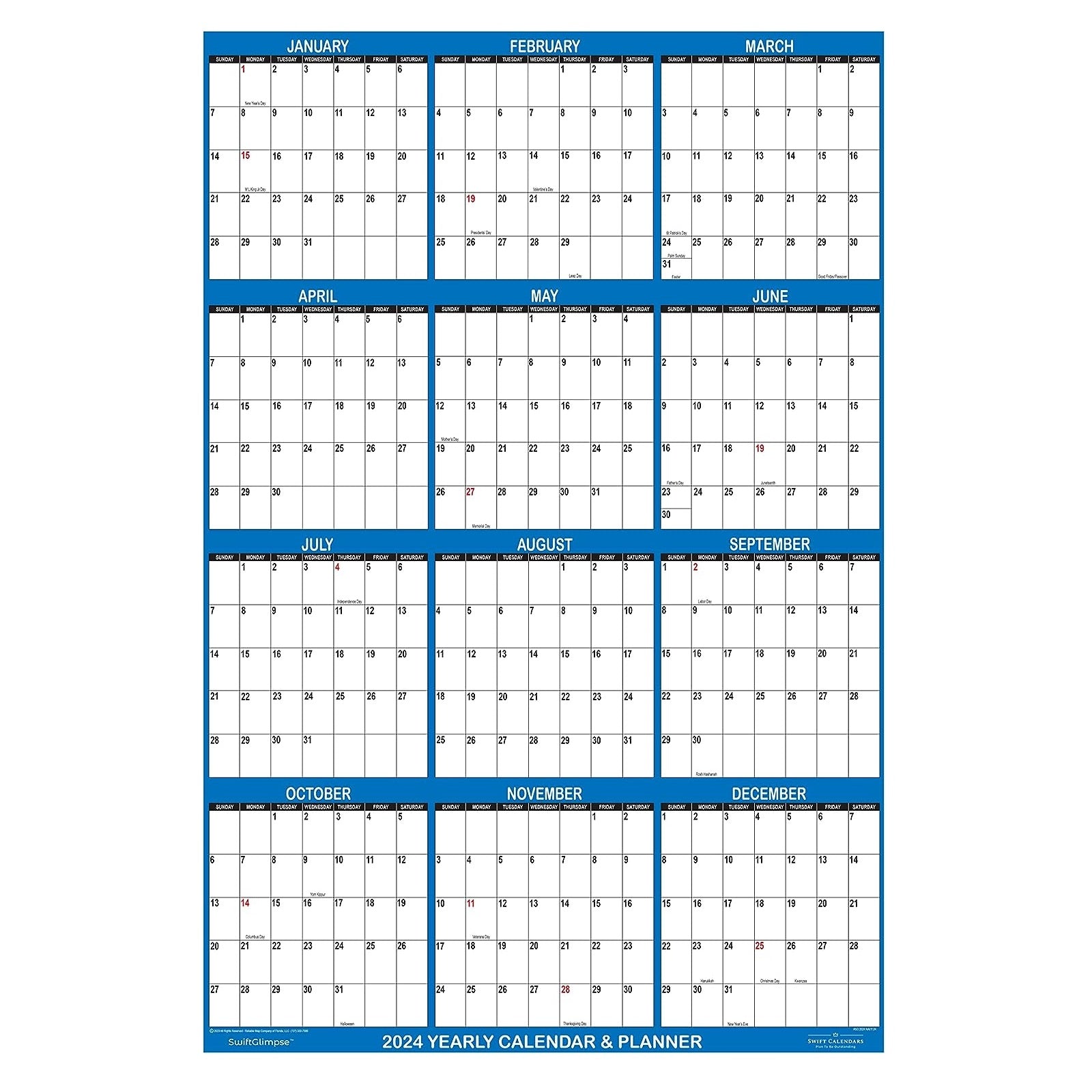 2pcs Dry Erase Wall Calendar 12 Month Annual Yearly Planner Reversible Navy