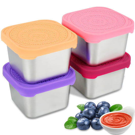 4pcs Stainless Steel Snack Containers with Silicone Lids Leakproof