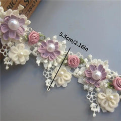 Faux Pearl Rose Flower Lace Trim Ribbon - DIY Sewing Crafts Bags Clothes Costume