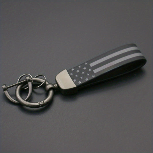Flag Printed Key Chain PU Leather Key Ring Gift