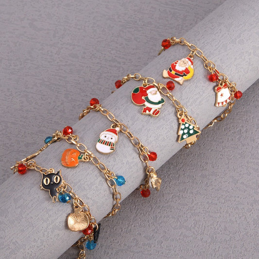 Christmas Bracelet Santa Elk Snowman Red Crystal Holiday Gift