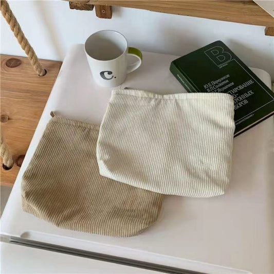 Corduroy Travel Cosmetic Bag Large Capacity Zipper Make Up Pouch