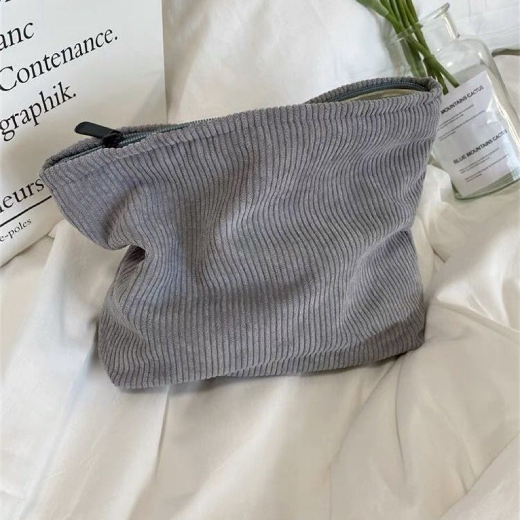 Corduroy Travel Cosmetic Bag Large Capacity Zipper Make Up Pouch