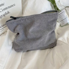 Corduroy Travel Cosmetic Bag Large Capacity Zipper Make Up Pouch