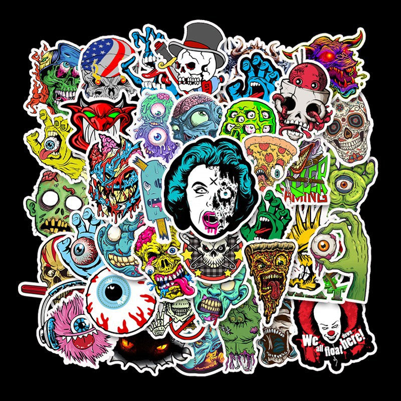 50pcs Skull Horror Series Stickers For Halloween Skateboard Guitar Water Cup DIY