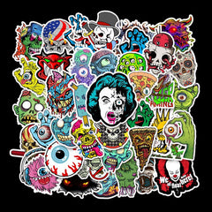 50pcs Skull Horror Series Stickers For Halloween Skateboard Guitar Water Cup DIY
