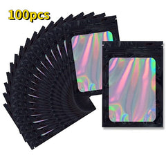 100pcs Holographic Packaging Bag Anti Odor Laser Self Sealing Bag