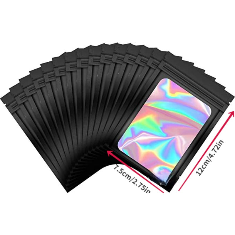 100pcs Holographic Packaging Bag Anti Odor Laser Self Sealing Bag