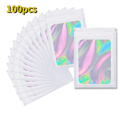 100pcs Holographic Packaging Bag Anti Odor Laser Self Sealing Bag