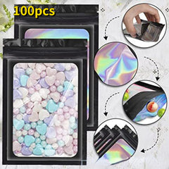 100pcs Holographic Packaging Bag Anti Odor Laser Self Sealing Bag
