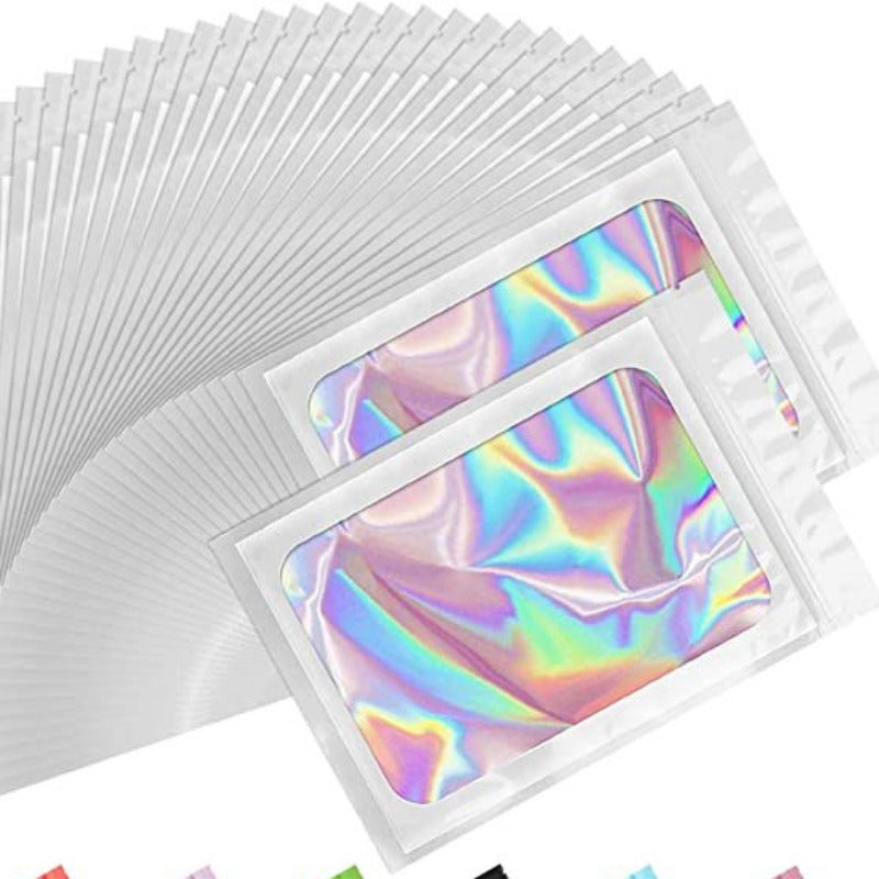 100pcs Holographic Packaging Bag Anti Odor Laser Self Sealing Bag