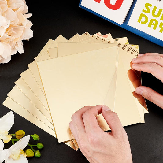 10pcs Golden Mirror Stickers Square Mirror Tiles Self Adhesive