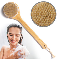 Soft Mesh Back Cleaner Washer Bath Sponge Shower Brush with Long Bamboo Handle