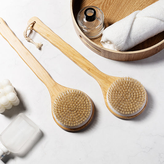 Soft Mesh Back Cleaner Washer Bath Sponge Shower Brush with Long Bamboo Handle