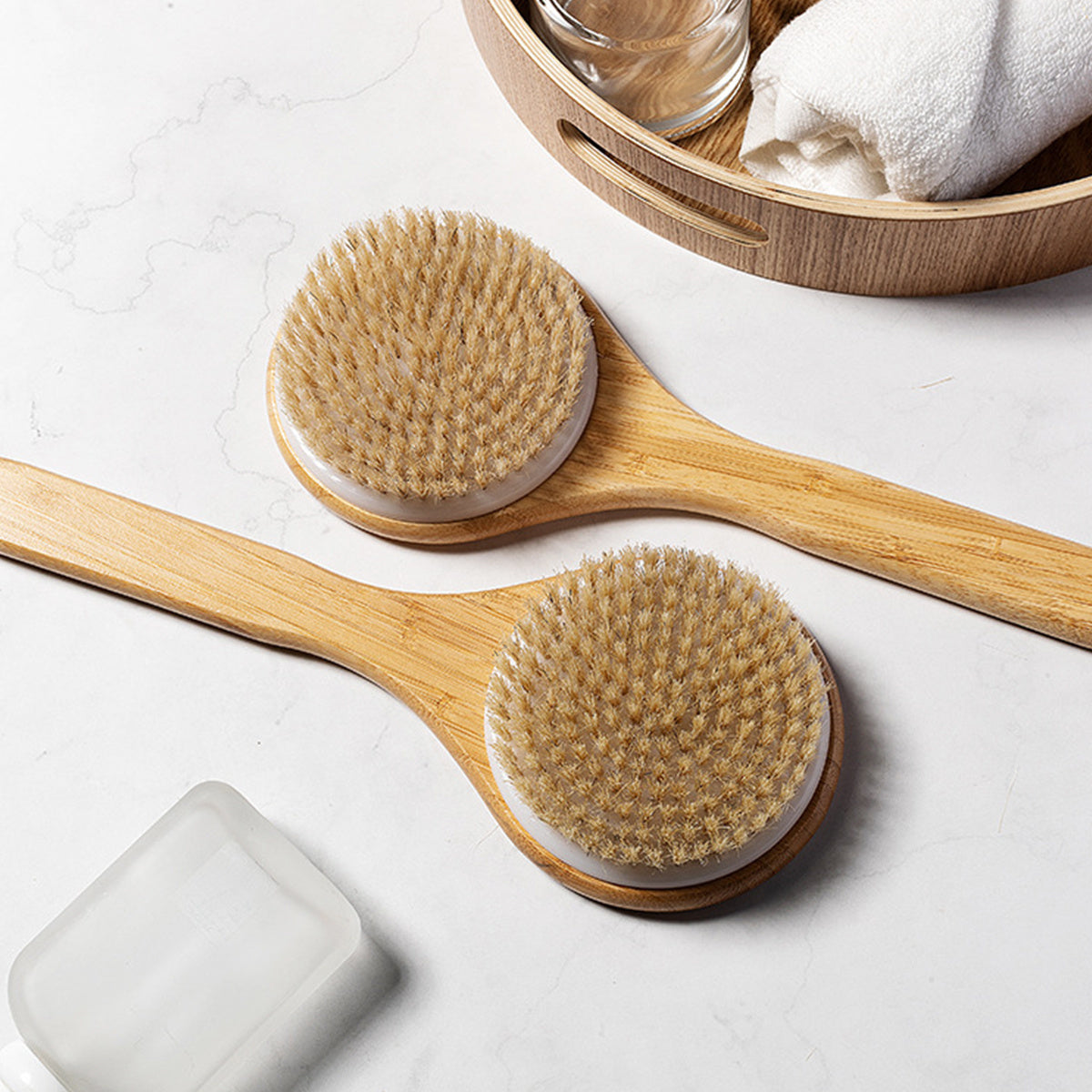 Soft Mesh Back Cleaner Washer Bath Sponge Shower Brush with Long Bamboo Handle