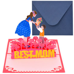 3D Pop Up Card 'Best Mom' Mother For Mother's Card With Envelope
