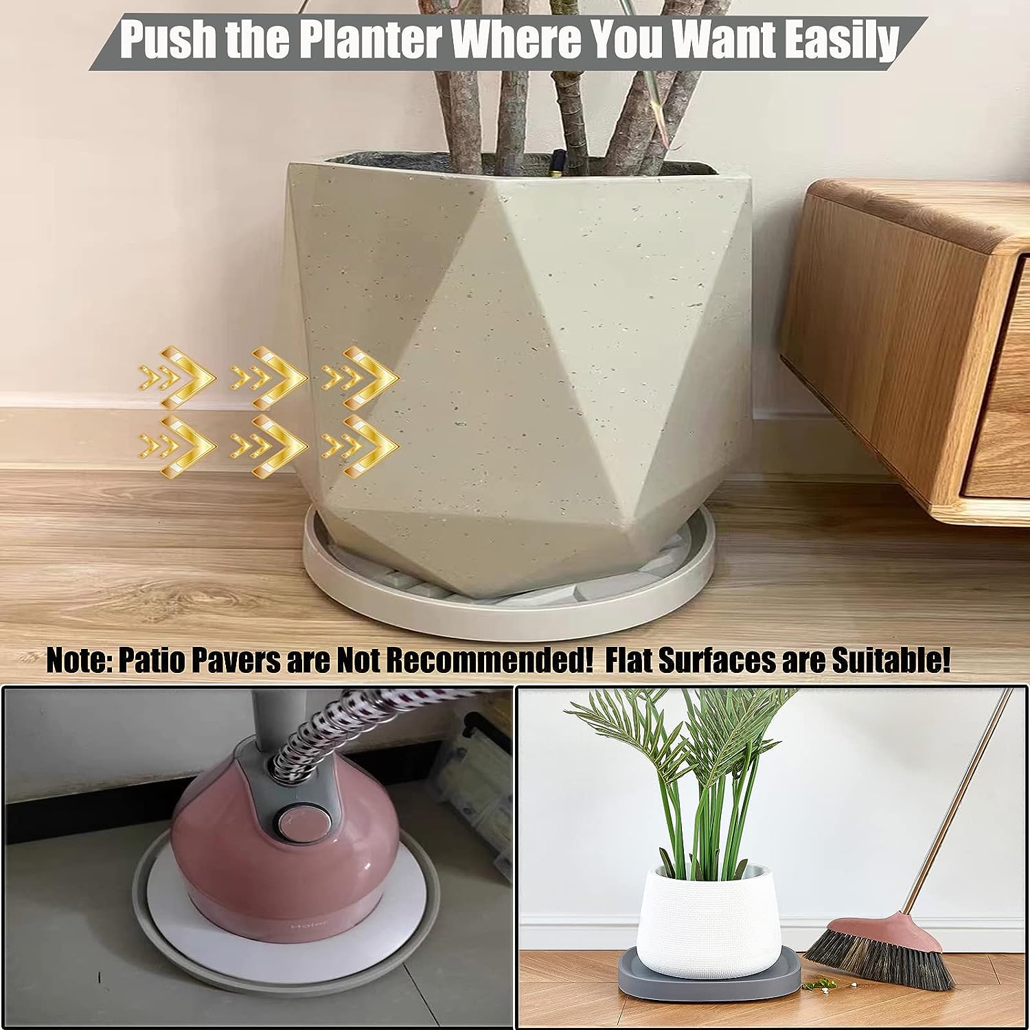 Plant Caddy Hidden Wheels Movable Plant Stand Pot Saucer