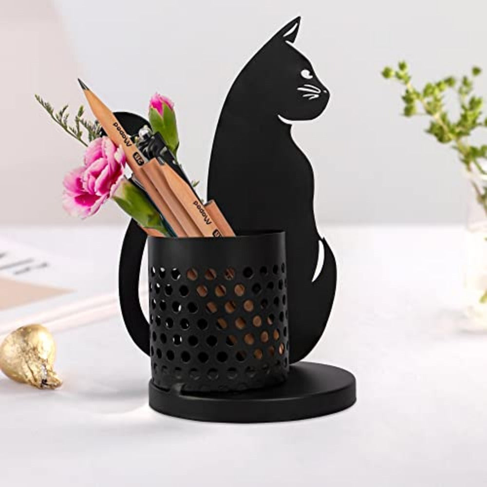 Cat Pencil Holder Desk Organizer Metal Cut Home Decor Office Bedroom