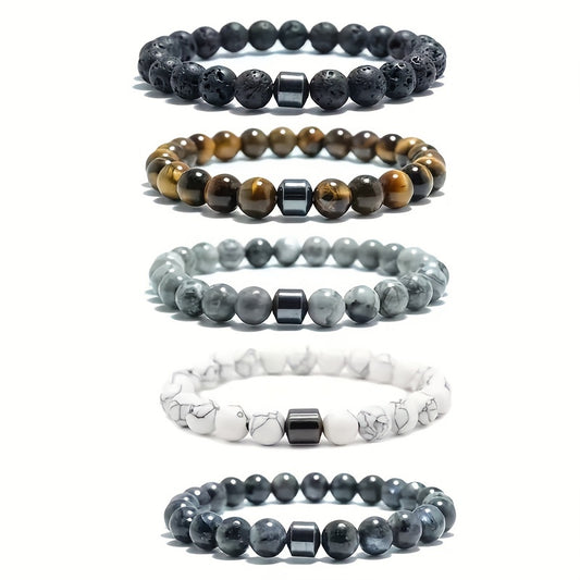 Volcanic Stone Map Stone Men's Energy Bracelet
