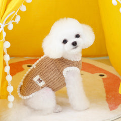Pet Plush Vest Winter Warm Dog Coat with Bear Pattern Small Dog Soft Clothes
