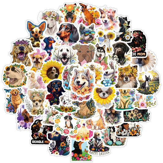 70pcs Dog Flower Animals Doodle Waterproof Stickers Pack