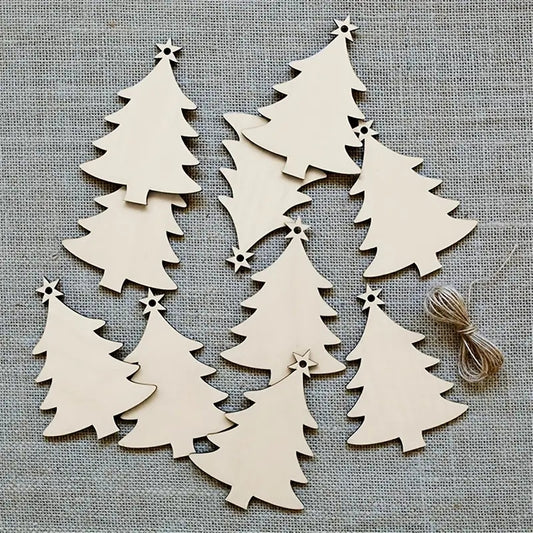 10pcs Wooden Christmas Tree Pendant DIY Wood Crafts For Decorations