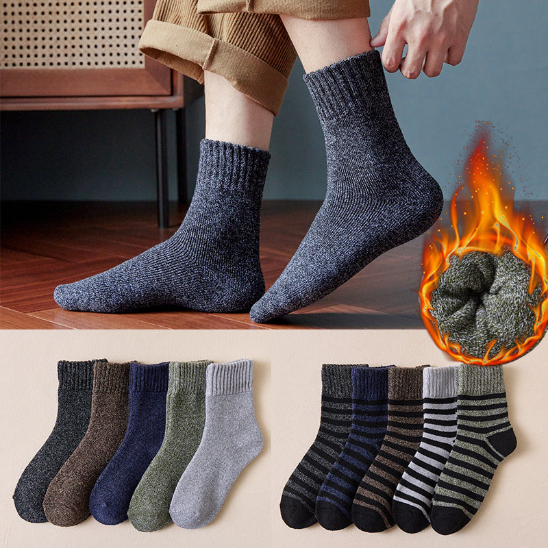 5 Pairs Men's Winter Plus Velvet Warm Mid Calf Socks