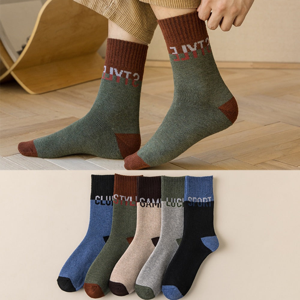5 Pairs Men's Winter Plus Velvet Warm Mid Calf Socks
