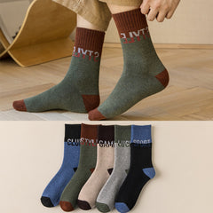 5 Pairs Men's Winter Plus Velvet Warm Mid Calf Socks