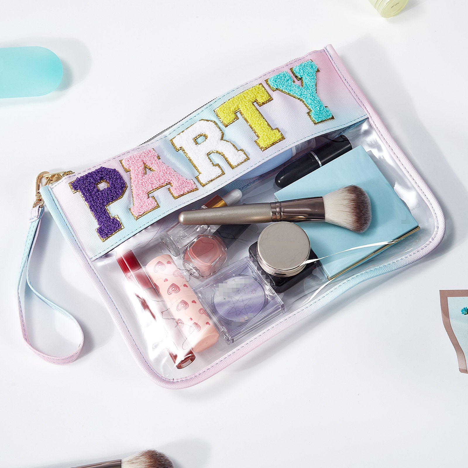 Rainbow Gradient Clear Makeup Bag with Handle