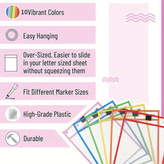 3 Oversized Reusable Dry Erase Pocket Cases for Teachers & Students